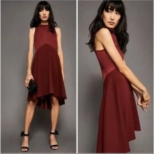 Ted Baker size 2 Kandal drop hem hi low mock neck wine red dress